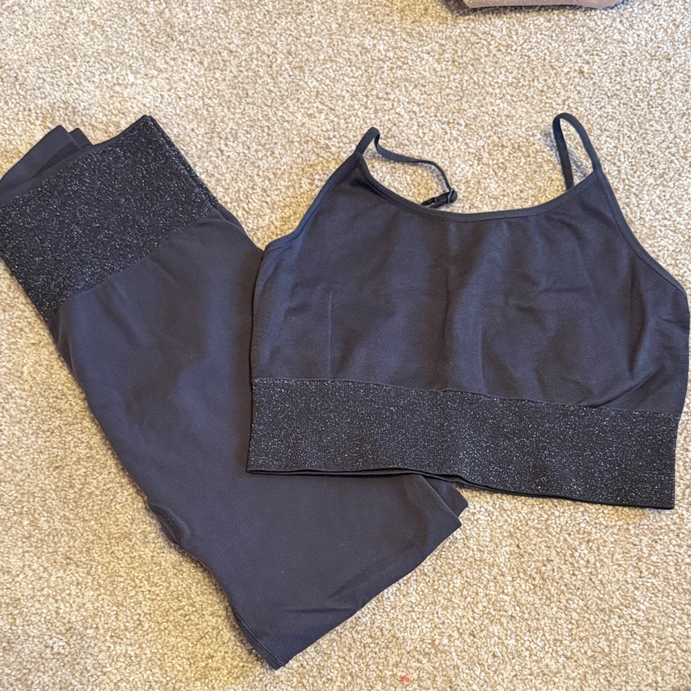 Black Sparkle Waistband Crop Top & Leggings Set
